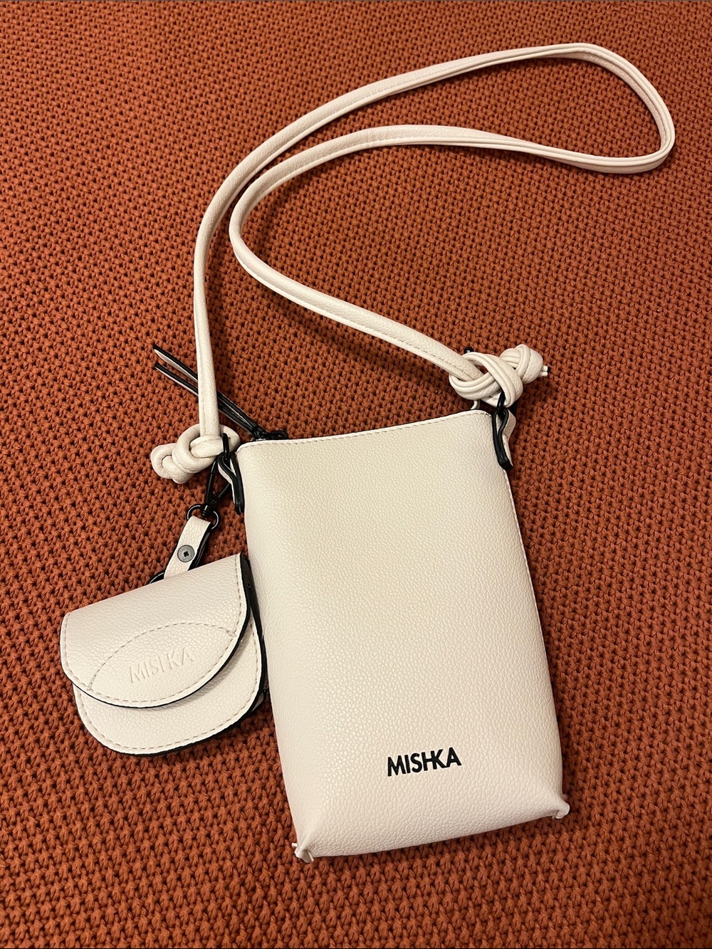 Mishka Cream Crossbody Phone Bag with Detachable AirPod/coin Pouch